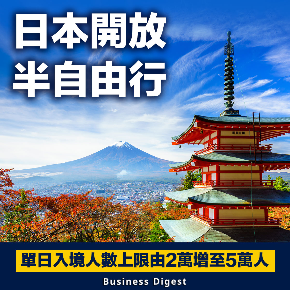 【日本旅行】日本開放半自由行，單日入境人數上限由2萬增至5萬人