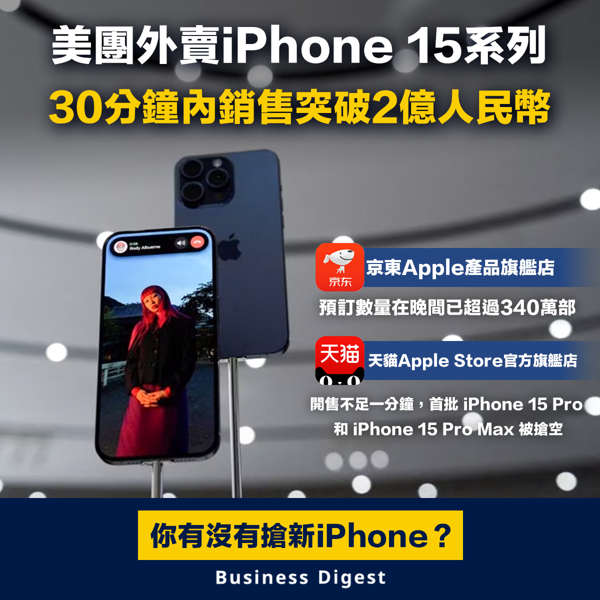 【新iPhone】美團外賣iPhone 15系列30分鐘內銷售突破2億人民幣
